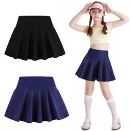 2 Pack Girls Skirts Elastic Flared Tennis Skater Skirt with Built-in Shorts Kids Active Flowy Skorts 4-5T