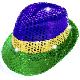 GiftExpress Adult LED Light-UP Mardi Gras Fedora, Mardi Gras Costumes Accessory, Hollywood Style Mardi Gras Sequin Hat, Dress-Up Costume Accessory Vivid Solid Color
