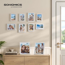 SONGMICS Picture Frames with 16 Mats, Set of 10 Collage Photo Frames, Two 8x10, Four 5x7, Four 4x6 Frames, Hanging or Table Display, Glass, 12 Non-Trace Nails, Cloud White