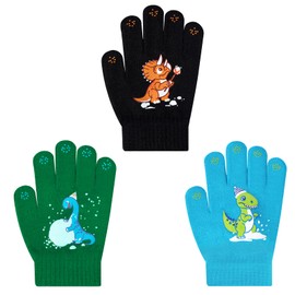 3 Pairs Kids Knitted Mittens Toddler Winter Gloves Boys Girls Stretch Mittens Magic Fleece Lined Full Finger Warm Mittens Cold Weather Gloves for Ski Riding Driving