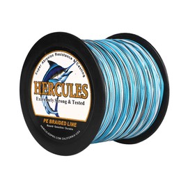 H¨¦rcules Hilo de pesca trenzado de polietileno de 4 5 kg a 136 kg probado, 300M a 1000M, 8 hilos trenzados, m¨¢s suave y redondo, tira m¨¢s lejos, disponible en 15 colores, para todo el a?o , Camuflado azul, 120LB-0.58 M-1094 DS(100M)-8 STRANDS
