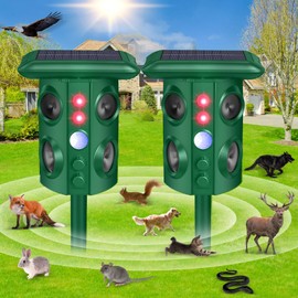 Solar Animal Repellent Outdoor with Vibration and Motion Sensor, Waterproof with Flashing Light, Ultrasonic Pest Repellent for Snakes, Moles, Cat, Dog, Squirrels, Deer, Raccoons, Coyotes, Rabbit