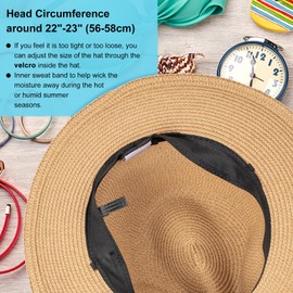 DRESHOW Women Wide Brim Straw Panama Roll up Hat Fedora Beach Sun Hat UPF 50+