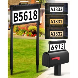 Solar Address Sign, House Numbers for Outside Light Up Double Sided, 3 Colors LED Illuminated Address Number, Waterproof Outdoor Stakes & Mailbox Mount Solar Powered Number Plaque for Yard Home Street