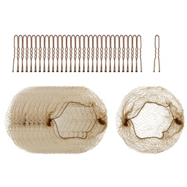 Penta Angel 10Pcs Small Invisible Mesh Hair Nets with 30Pcs U Shaped Hair Pins Elastic Hair Bun Maker Making for Women Girls Ballet Dancer (Light Brown)