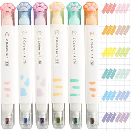 fogman Highlighter Marker Line Marker Cute Pastel Stationery 6-piece 12-color Set
