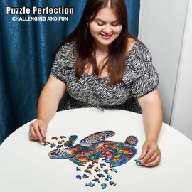 LEOGOR Wooden Puzzles for Adults - Sea Turtle Voyage - (200 Piece, Medium, 16 x 10.4 in) - A Vibrant Mosaic of Ocean Creatures, Birds and Animal Shaped Wood Jigsaws