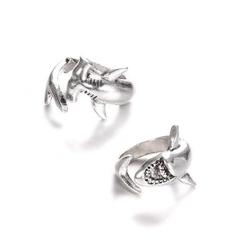 2pcs White Shark and Hammerhead Shark Rings Necklace Ocean Animal Personality Jewelry for Women Men-2pcs Rings
