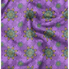 Soimoi Purple Poly Crepe Fabric Aboriginal Mosaic Print Fabric by The Yard 52 Inch Wide