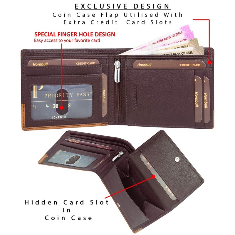 HORNBULL Buttler Mens Genuine Leather RFID Blocking Wallet, brown, Casual