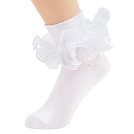 Komorebi Big Ruffle Ankle Socks Women-Lace Frilly Cute Socks-Soft Cotton Girls Sock White,1 Pack One Size