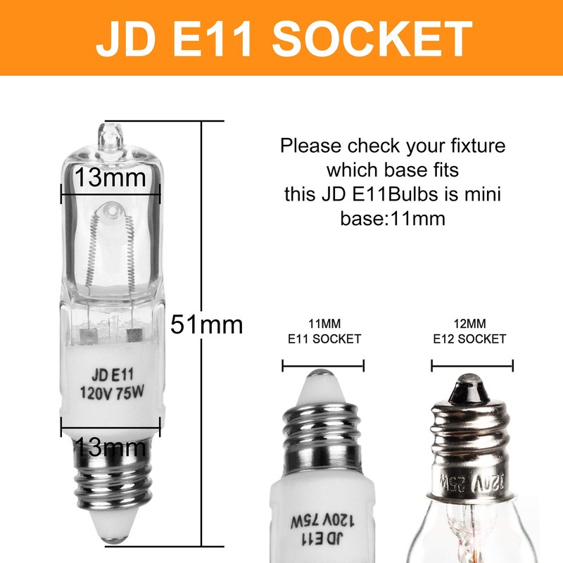 JD E11 120V 75 Watt Halogen Bulbs,Mini Candelabra Bulbs for