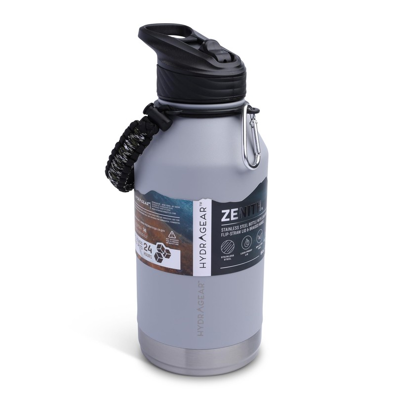 Hydragear Zenith Straw Stainless Steel Bottle with Carabiner, Compass, Signal
