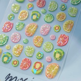 IDDFEVE Embossed Fruit Nail Art Stickers - 5D Shell Light Half-Cut Lemon Orange Kiwifruit Design Self-Adhesive Realistic 3D Effect Nail Decals for Little Girls Kids DIY Summer Manicure (1 Sheets)