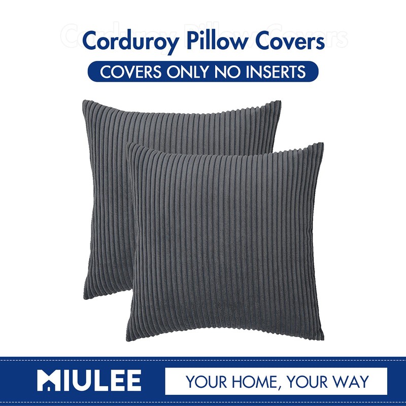 MIULEE Pack of 2 Corduroy Soft Solid Decorative Square Throw