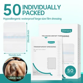 Dimora Dimora Waterproof Transparent Film Dressing, Large Clear Wound Bandages 6x8 inch 50 Pack, Post Surgical Skin Protector, Adhesive Medical Pad for Swimming,Showering,Tattoo Aftercare,IV Fixing