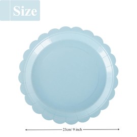 PHUNAT 50PCS 9''/23cm Baby Blue Paper Plates, Heavy-Duty Party Tableware for Birthday, Baby Shower, Blue Theme Party Decorations
