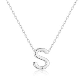 Philip Jones Initial Necklace Letter S Created with Zircondia® Crystals
