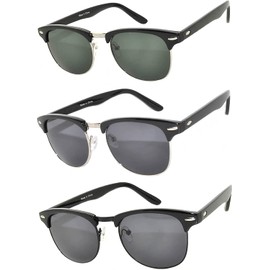 OWL 3 Pack Semi-Rimless Metal Plastic Sunglasses Womens Mens UV400 Protection Smoke, Tint, Mirror Lens Retro Sunglasses