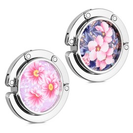kwmobile 2 x Table Handbag Holder Hook - Foldable Non-Slip Bag Hook Holder Handbag Handbag Diamond Black White Silver, Floral Pink Blue Yellow, Handbag Holder Floral 33-04-06
