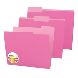 Pink File Folders,100 Packs Colored File Folders,Two Tone File Folder Letter Size for School,Office,and Home Organization