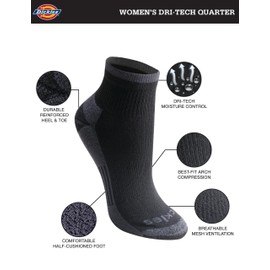 Dickies Women's 6 Pack Dritech Quarter Socks, Black Assorted (6 Pairs), Shoe Size: 6-9