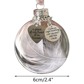 Christmas Memorial Hanging Ornament Feather Ball, A Piece of My Heart is in Heaven, Sympathy Gift for Loss of Uncle Christmas Tree Hanging with Silk Ribbon & Red Gift Box