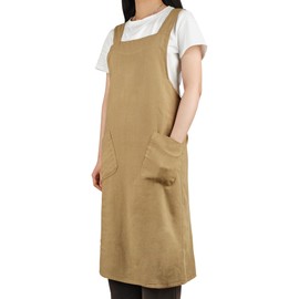 Small snail Japanese Style Apron Cotton Linen Aprons No-Ties Cross Back Apron with 2 Pocktes Solid Color Pinafore for Florist, Coffee House and Kitchen