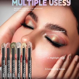 Shadow Stick - 6X Eye Highlighter Stick,Longwear Matte Shimmer Crayon Makeup, Eyelid Primer for Daily Party Bold Look