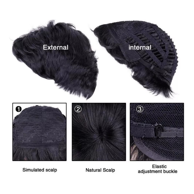 Creamily Peluca Corta Recta Natural Pelo Sintético Negro