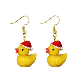 Funny Yellow Duck Earrings for Women Cool Cute Cartoon Sunglasses Duck Earrings Suumer Vcation Jewelry Gift-santa hat