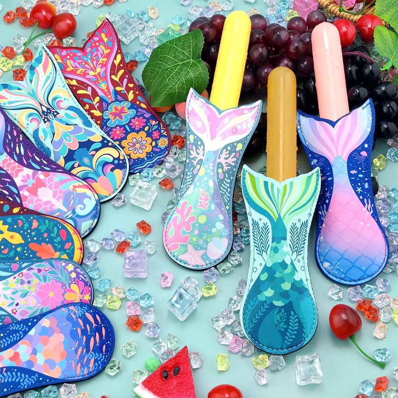 9-Pack Mermaid Tail Popsicle Sleeves 3 mm Reusable Neoprene Ice
