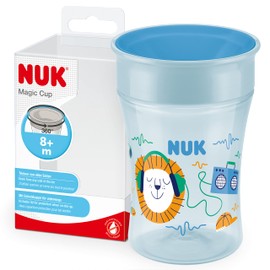 NUK Magic Cup Learning Cup | 8+ Months | 230 ml | Leak-proof 360° Drinking Rim | Blue Hedgehog
