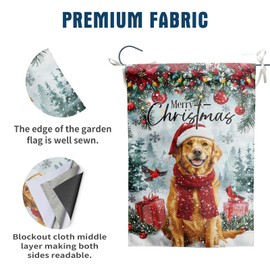 Golden Retriever Garden Flag Merry Christmas Cute Scarf Dog Farmhouse Decorative Yard Flag Vertical Banner for Outside Lawn Patio Winter Holiday Decoration 12x18 Inch Double Sided