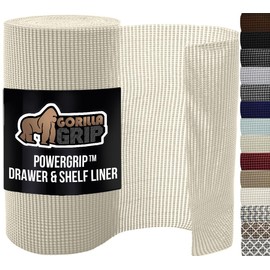 GORILLA GRIP powerGRIP Drawer Shelf and Cabinet Liner, Thick Strong Hold, Non-Adhesive Liners Protect Kitchen Cabinets and Cupboard, Bathroom Drawers, Easy Install, Breathable Mat, 17.5" x20', Cream