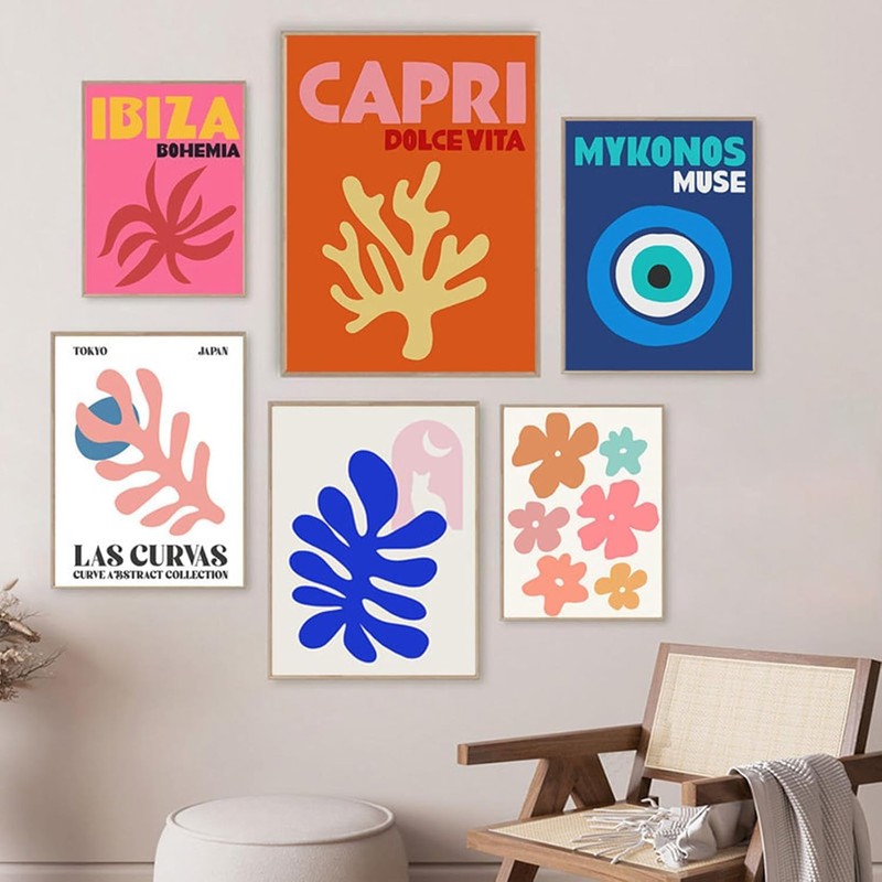 Preppy Ornament,Aesthetic Canvas Wall Art Prints Stuff Things,Set of 6