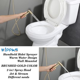 Handheld Bidet Sprayer Brushed Gold Warm Water, WiPPhs Stainless Steel Bidet Hand Held Sprayer for Toilet with Brass Hot and Cold Mixing Valve, WI9138BG