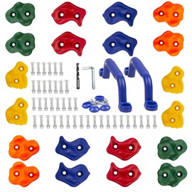 KINSPORY 20pc Rock Wall Climbing Holds Kids & Prise Escalade Enfant, Colourful Pig Nose Shape Climbing Set with Two Blue Handles for Indoor Outdoor Playground PlaySet Building