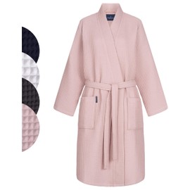 Morgenstern Women's Lightweight Bathrobe, 100% Cotton, Waffle Pique, pink