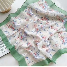 Lutesa Women's Scarf, Neckerchief, Square, Cotton Linen, Floral Pattern, Bag Decoration, Hair Ornament, 22.8 x 22.8 inches (58 x 58 cm), Spring & Summer, Office, Travel, red flower