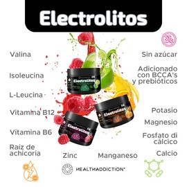 HEALTHADDICTION Polvo de Electrolitos con BCAA’s Prebióticos y Vitaminas B – Sin Azúcar ni Calorías – Hidratación y Recuperación – Sabor Naranja – Fórmula Baja en Sodio y Libre de Gluten – 120g