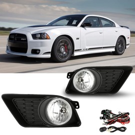 TOPSCOPE Fog Lights Compatible with 2011 2012 2013 2014 Dodge Charger Fog Lamps with Wiring Harness H10 12V 42W Halogen Bulbs Clear Lens