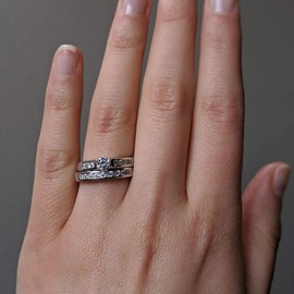 TwoBirch Vintage Bridal Set with 18k White Gold Plating over Solid Sterling Silver with AAA+ Cubic Zirconia (Size 7)