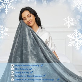 Fotgear Cooling Blankets for Hot Sleepers - Double-Sided Soft Bed Throw Summer Blankets, Q-Max>0.4 Technology Fabric, Breathable Cold Bed Blanket for Night Sweats Sofa Home Office - 59"x79", Grey
