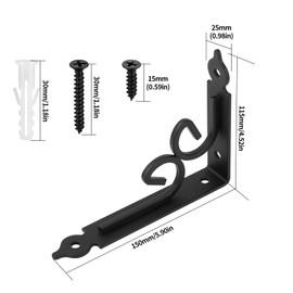 Pack of 4 Shelf Brackets, Shelf Brackets, Shelf Brackets, Black, Heavy Duty Shelf Console, 90 Degree Metal Angle for Wall Mount Shelves, Antique Floating Shelf Brackets, 115 x 150 mm