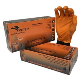SPI ORANGE MAMBA SNAKESKIN | Industrial Strength Disposible Nitrile Gloves | Diamond Textured Grip | Latex and Powder Free | 8 mil Thickness | (XL)
