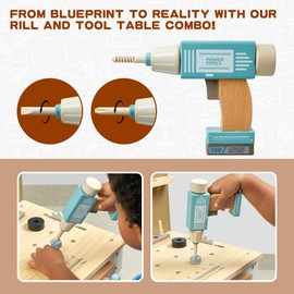 Kids Tool Set,Wooden Tools Bench with Apron Toddler Toy Workbench with Realistic Tools Electric Drill STEM Construction Toy Gifts for Age 3-9 Boys Girls