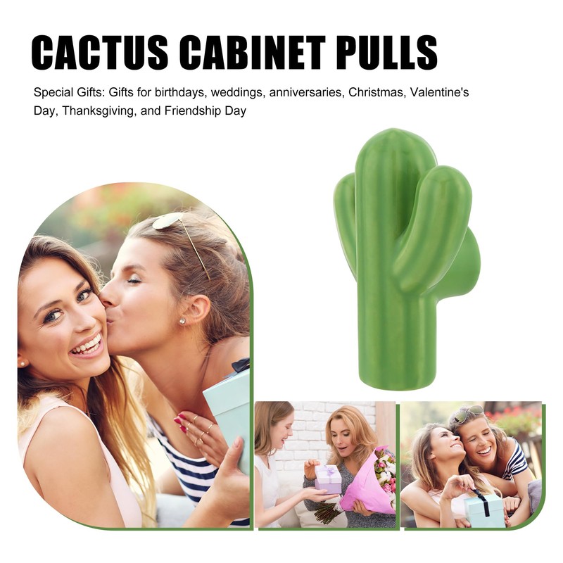 CAIRIAC Ceramic Cabinet Green Drawer Knobs, Cactus Shaped Dresser Cute