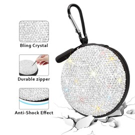 SAVORI Earphone Case Earbuds Small Carrying Cases Bling Rhinestone Crystal Portable Headphone Organizer Storage Pouch Bag with Carabiner 1 Pack (White)