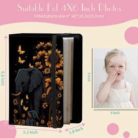 Photo Album 4x6 Photos - 60 Photos Capacity PU Leather Cover Photo Album with Strong Elastic Band, Portable Picture Album for Family Wedding Wedding Anniversary, Sunflower Elephant